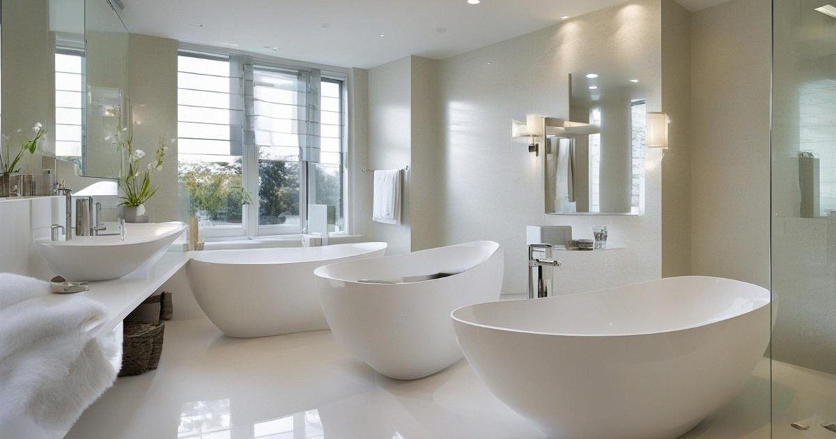 Freestanding bathtubs displayed in a bathroom showroom