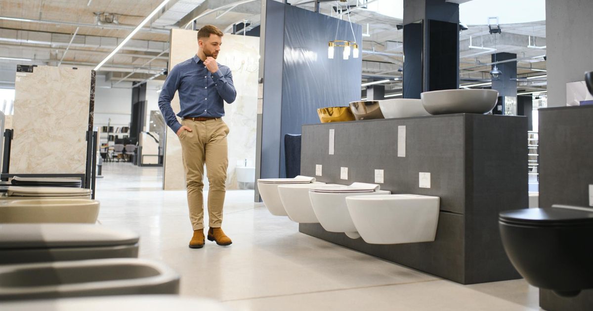 Modern sanitary ware showroom for supplier product comparison